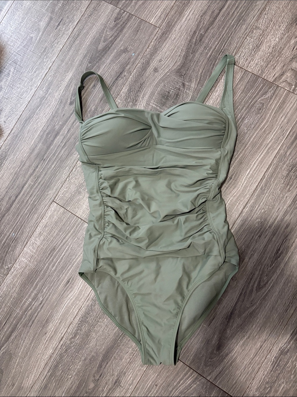 Nicole Miller Olive Green Ruched One-Piece Swimsuit